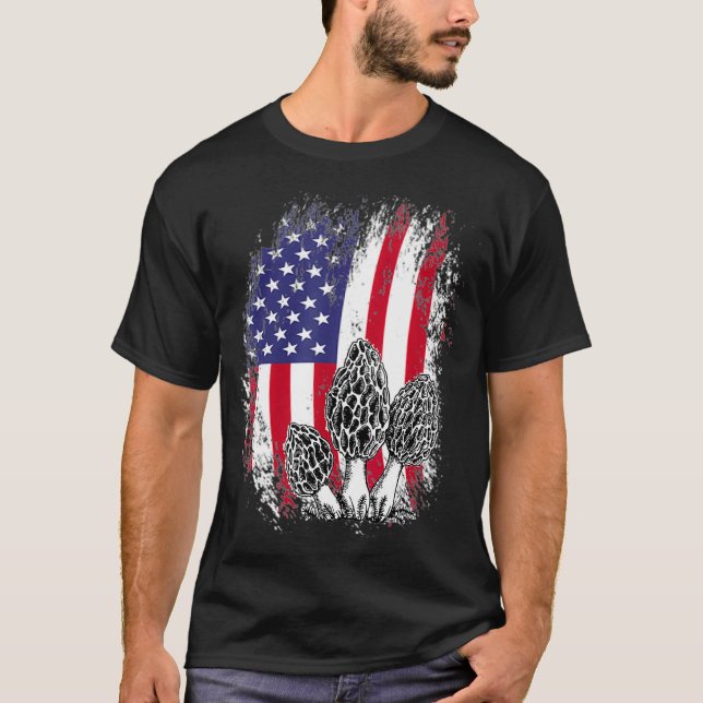 Mushroom Hunting Patriotic American USA Flag  T-Shirt (Front)