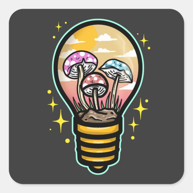 Mushroom in a Light Bulb Square Sticker (Front)
