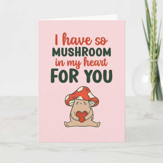 Mushroom In My Heart Kawaii Funny Valentine's Day Holiday Card (Front)