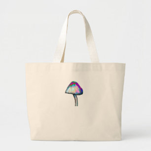 Mushroom in white Trippy Psychedelic Colours Large Tote Bag
