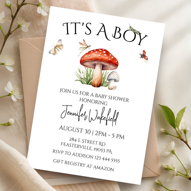 Mushroom Insects Woodland Forest Boy Baby Shower Invitation (Mushroom Insects Woodland Forest Boy Baby Shower Invitation)