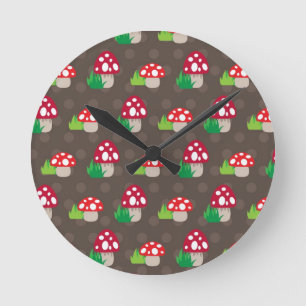 mushroom kids pattern round clock