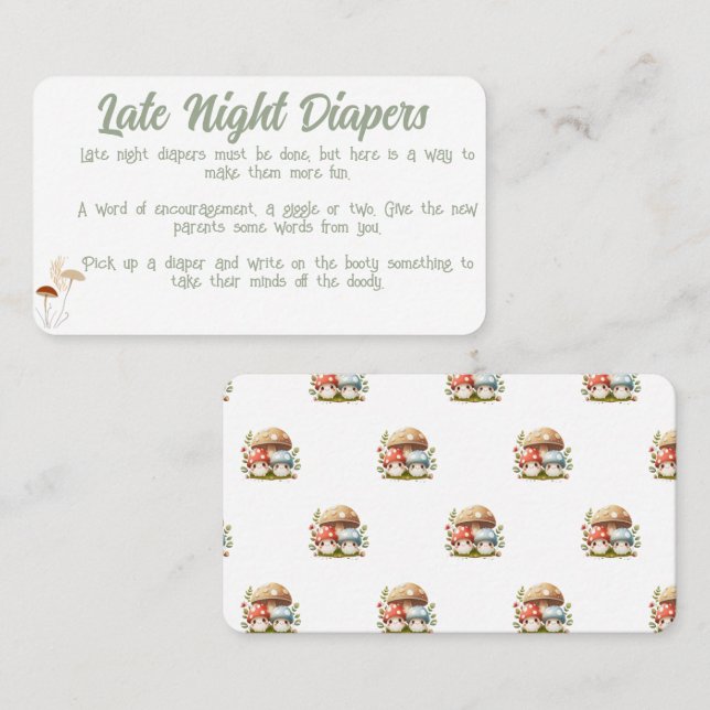 Mushroom Late Night Diapers Message Baby Shower Place Card (Front/Back)