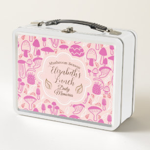 Mushroom Lavender PInk Metal Lunch Box