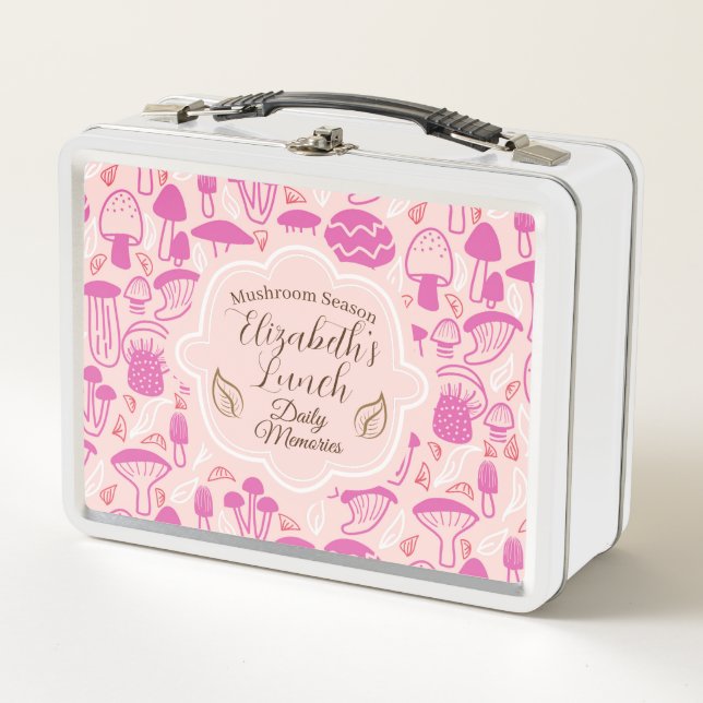 Mushroom Lavender PInk  Metal Lunch Box (Front)