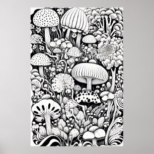 Mushroom line drawing poster