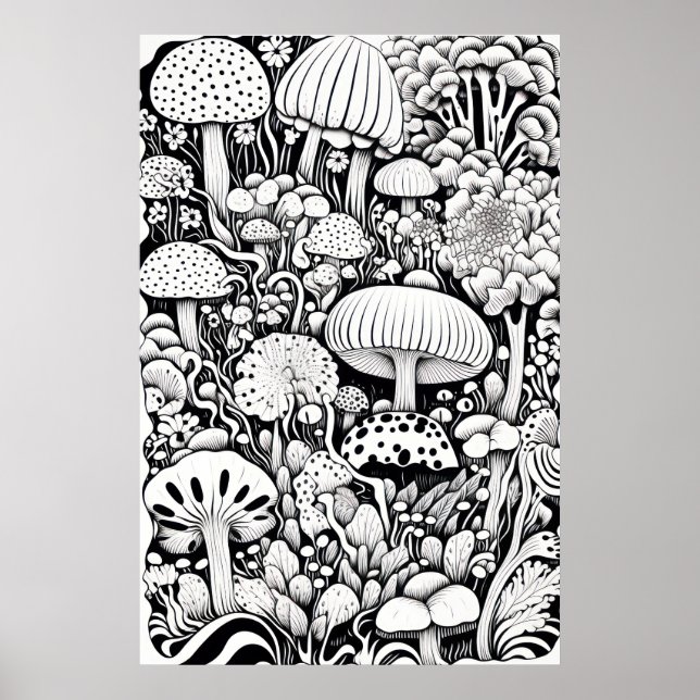 Mushroom line drawing  poster (Front)