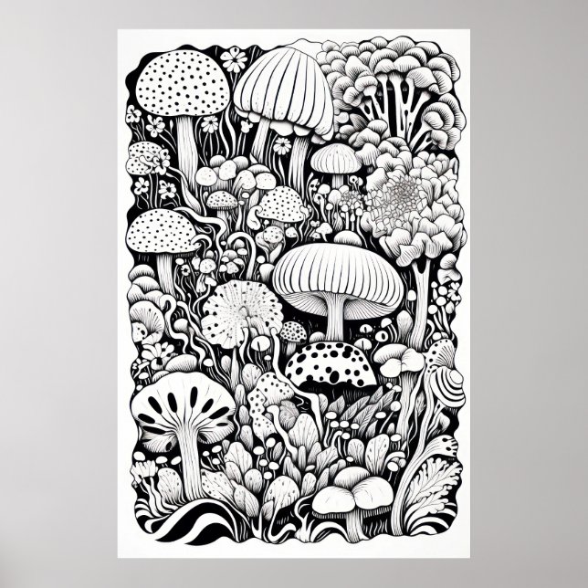 Mushroom line drawing  poster (Front)