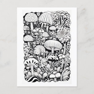 Mushroom line drawing Small Postcard
