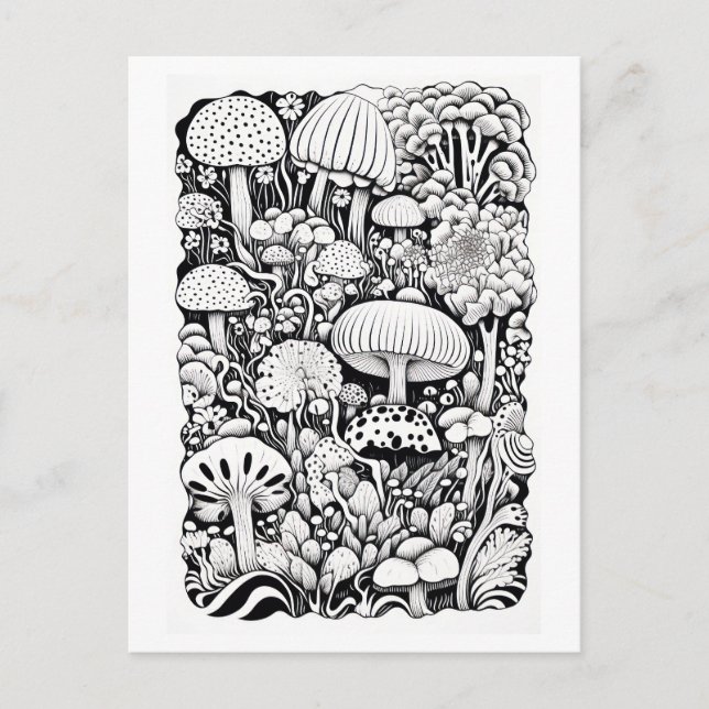 Mushroom line drawing  Small Postcard (Front)