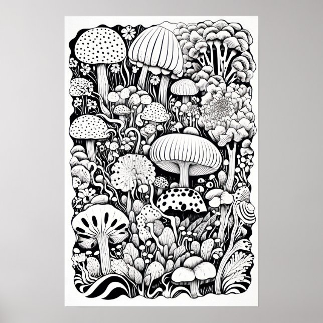 Mushroom line drawing  Small Poster (Front)