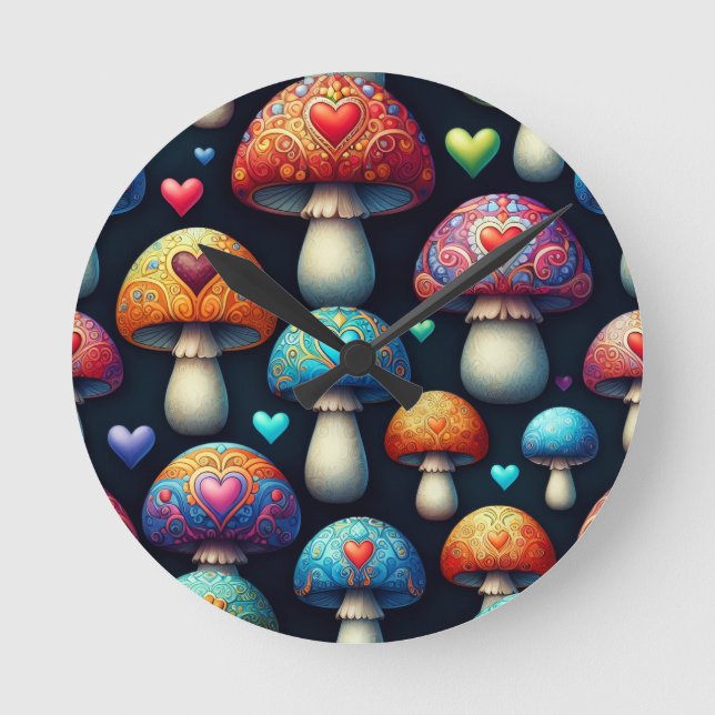 Mushroom Love Round Clock (Front)