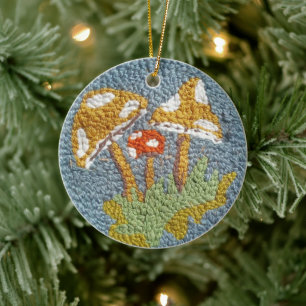 Mushroom lovers ornament rug hooked mushroom desig