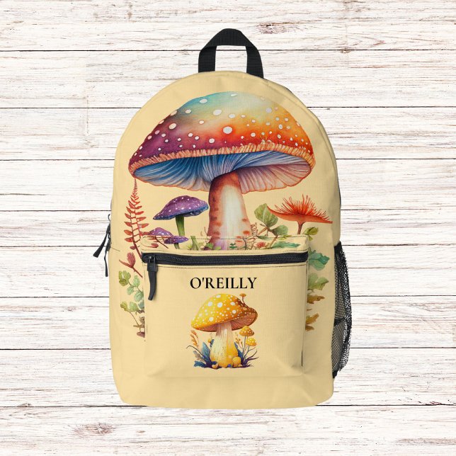 Mushroom Monogram Yellow Modern Printed Backpack (Creator Uploaded)