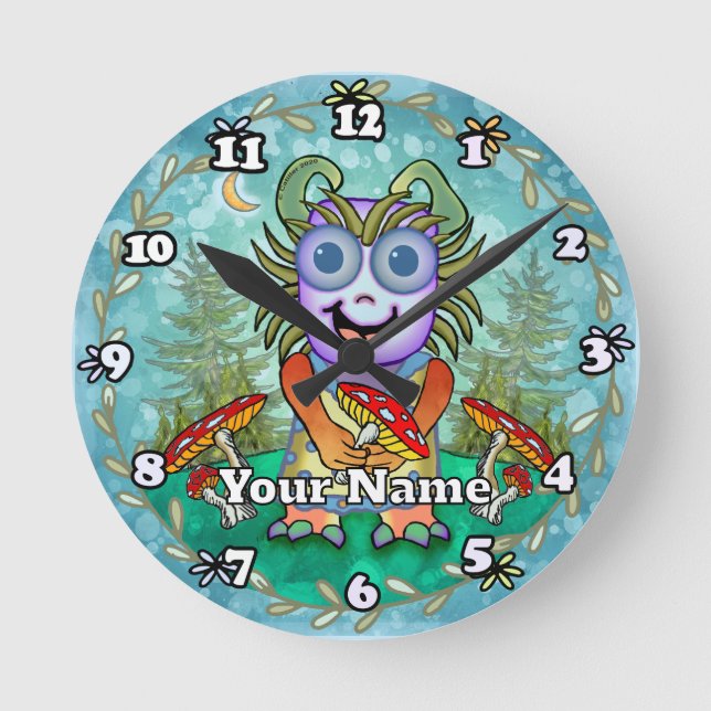 Mushroom Monster Round Clock (Front)