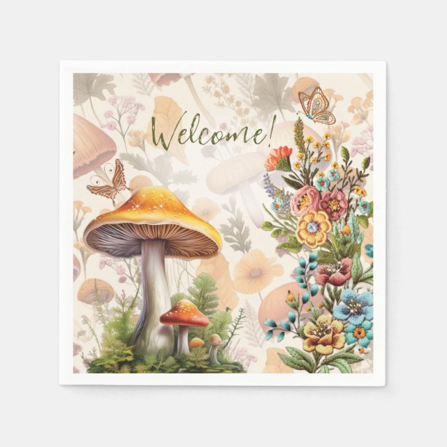 Mushroom Nature Theme Shower Napkins (Front)