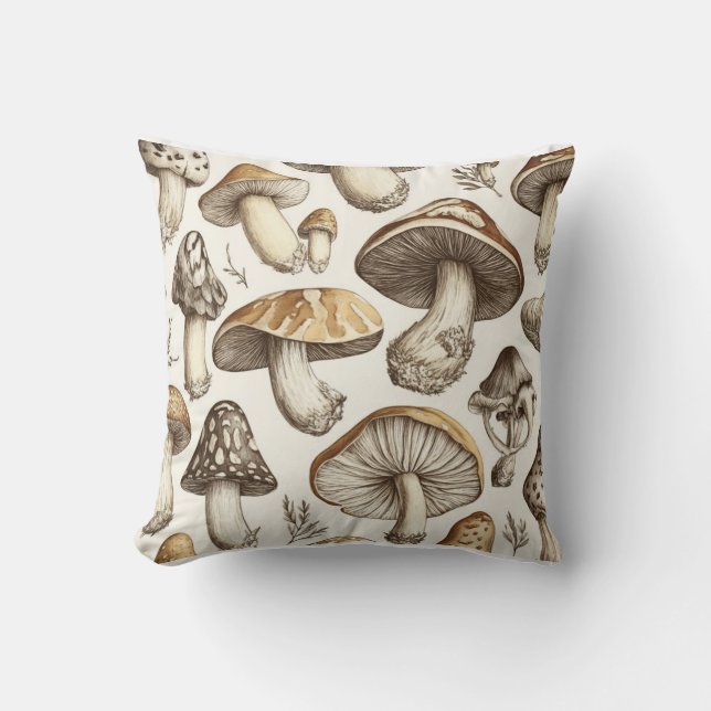 Mushroom Pattern Illustration Cushion (Front)