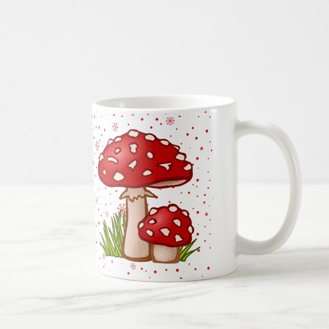 Mushroom Pattern - Red Toadstool Whimsical Design Coffee Mug (Right)