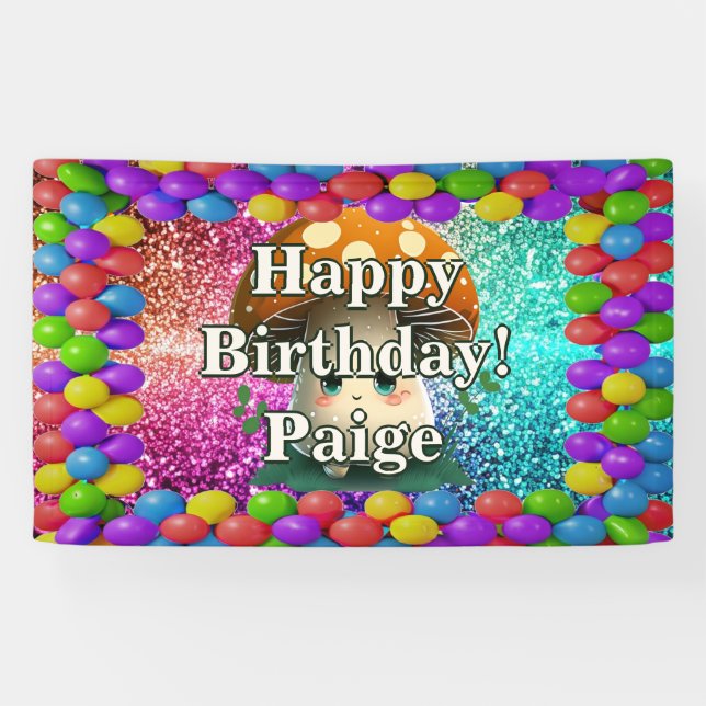 Mushroom Personalised character birthday banner (Horizontal)