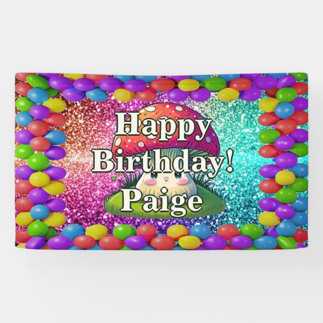 Mushroom Personalised character birthday banner (Horizontal)