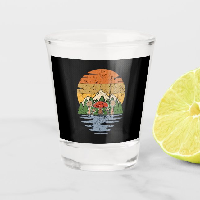 Mushroom Picking Retro Shot Glass (Front)