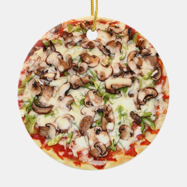 Mushroom Pizza Funny Gag Food Christmas Ceramic Ornament (Front)