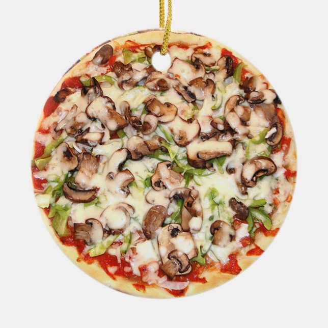 Mushroom Pizza Realistic Food Christmas Ceramic Ornament (Front)