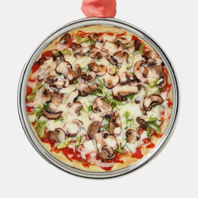 Mushroom Pizza Realistic Food Christmas Metal Ornament (Front)