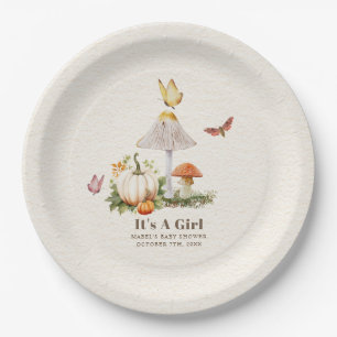 Mushroom Pumpkin Butterfly Woodland Baby Shower Paper Plate
