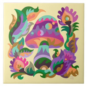 Mushroom Rainbow Magic Ceramic Tile