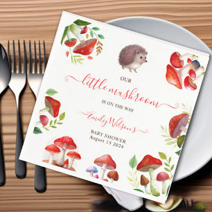 Mushroom Red Watercolor Forest Rustic Baby Shower Napkin