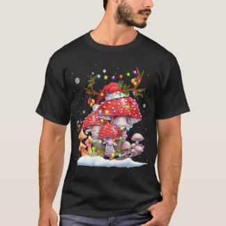 Mushroom Reindeer Santa Hat Xmas Lights Gift Mushr T-Shirt