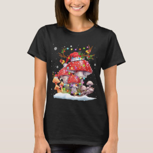 Mushroom Reindeer Santa Hat Xmas Lights Gift Mushr T-Shirt