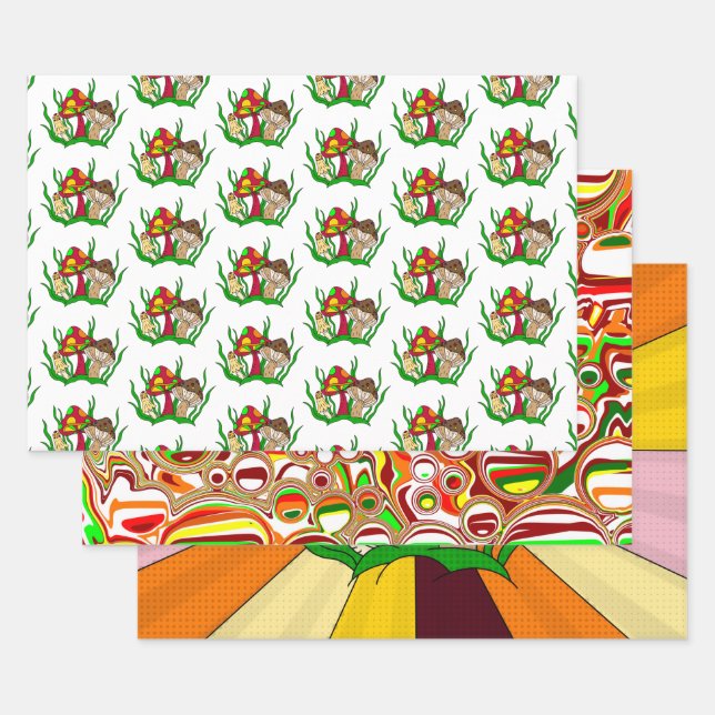 Mushroom Retro Nostalgic Abstract Popart Wrapping Paper Sheet (Set)