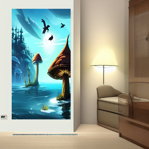 Mushroom, sea and blue sky    AI Art  Poster