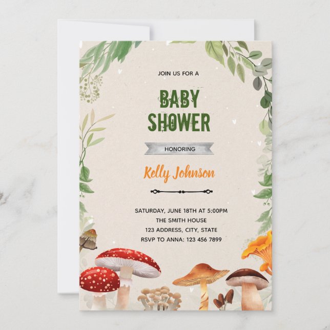 Mushroom shower birthday invitation (Front)
