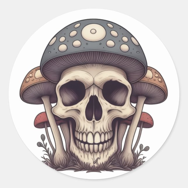 Mushroom Skull Cap Classic Round Sticker (Front)
