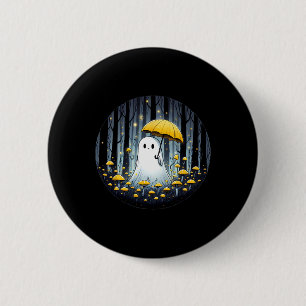 Mushroom Spooky Ghost Halloween Yellow Umbrella 6 Cm Round Badge