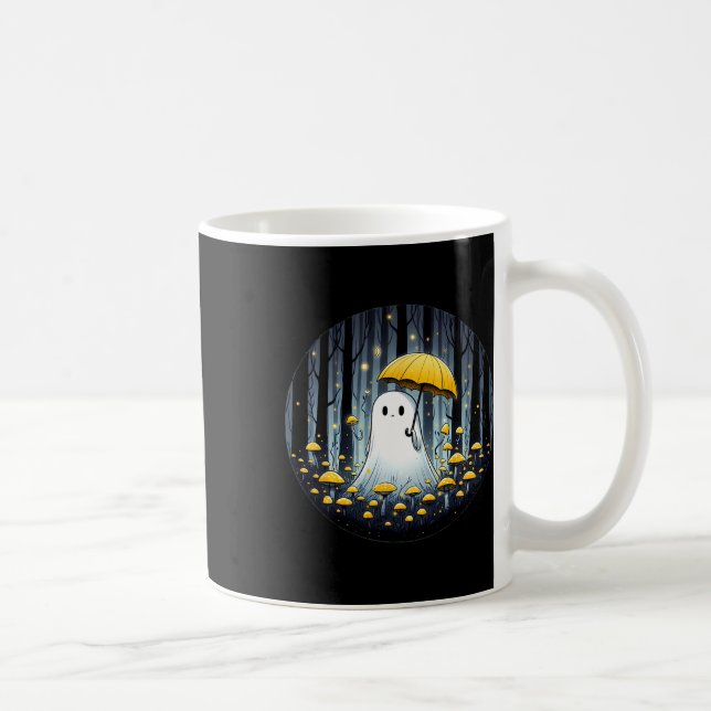 Mushroom Spooky Ghost Halloween Yellow Umbrella  Coffee Mug (Right)