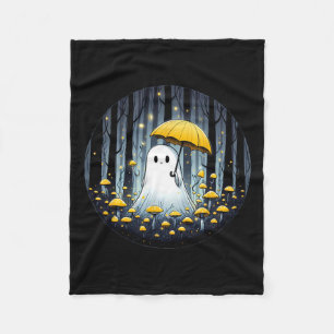 Mushroom Spooky Ghost Halloween Yellow Umbrella Fleece Blanket