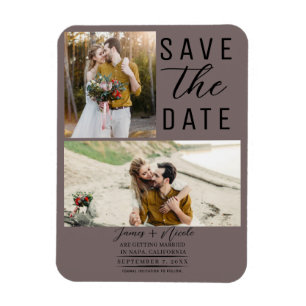 Mushroom Taupe 2 Photos Save the Date Wedding Magnet