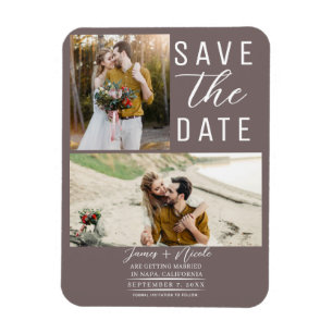 Mushroom Taupe 2 Photos Save the Date Wedding Magnet
