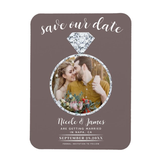 Mushroom Taupe Diamond Ring Bling Save the Date Magnet (Vertical)
