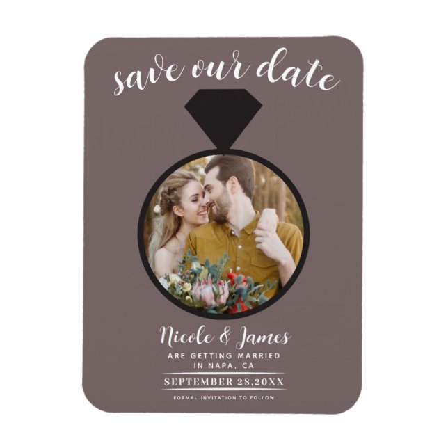 Mushroom Taupe Wedding Ring Photo Save the Date Magnet (Vertical)