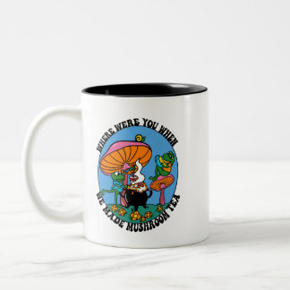 Mushroom Tea Trippy 70s Frogs Rainbow Two-Tone Coffee Mug