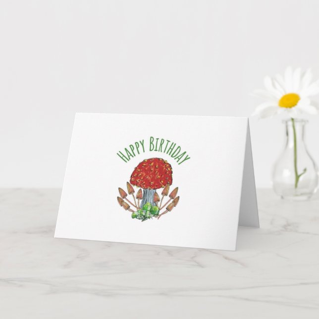 Mushroom Themed 5"x7" Birthday Greeting Card (Small Plant)