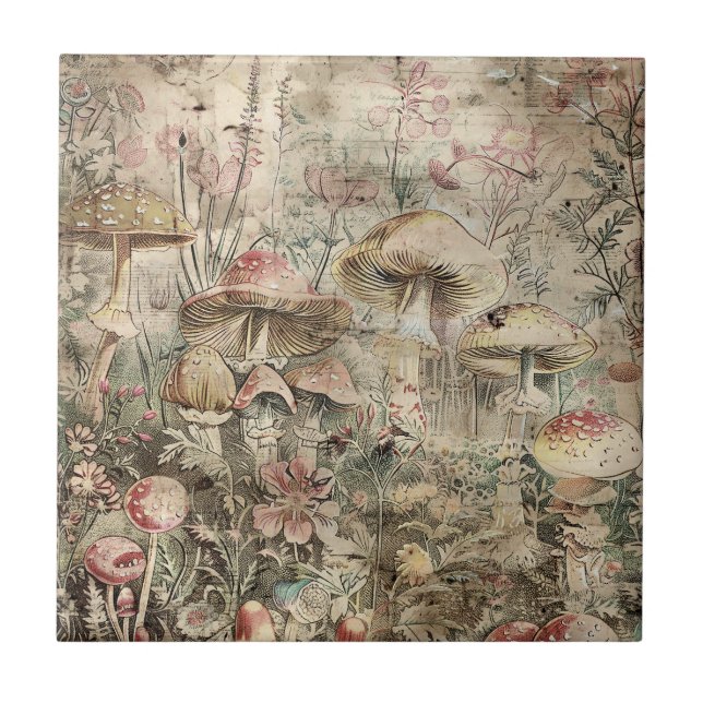 Mushroom Tile, Mystical Ceramic Tile (Front)