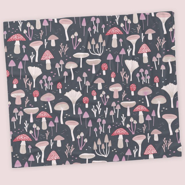 Mushroom Toadstool Fungi Fleece Blanket (Mushroom toadstool and fungi fleece blanket)