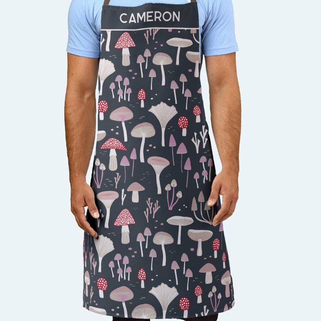 Mushroom Toadstool Fungi Personalised Name Apron (Mushroom Fungi Toadstool pattern personalized custom name apron)