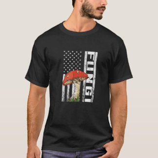 Mushroom USA Flag America Fungi Morels Hunter Myco T-Shirt